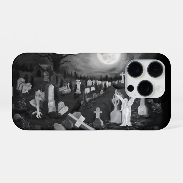 Coque iPhone La nuit sur le cimetière - Angel avec Diable (Verso Horizontal)