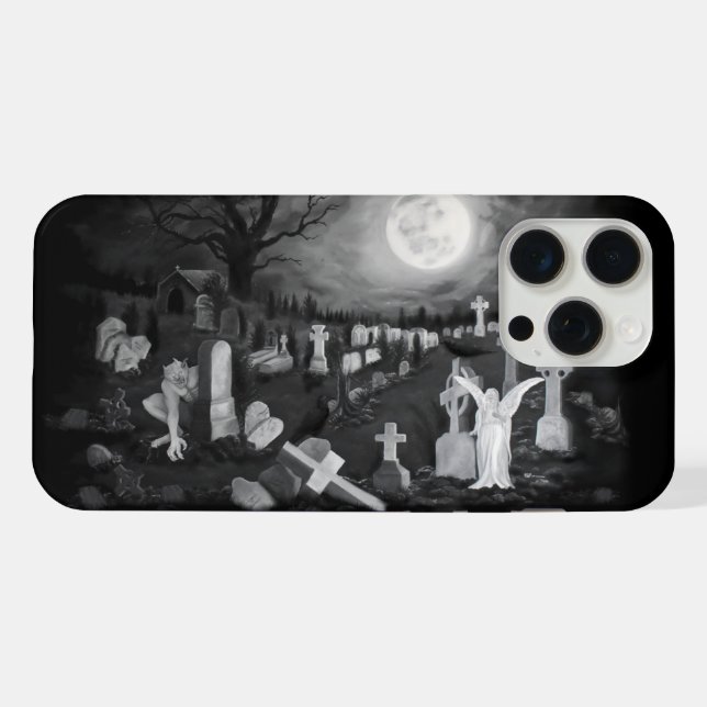 Coque iPhone La nuit sur le cimetière - Angel avec Diable (Verso Horizontal)