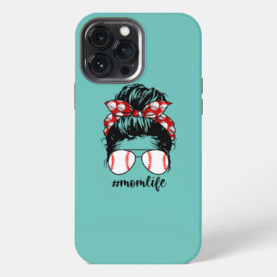Etui iPhone 13 Pro Max La vie de maman de baseball Chignon désordonné Mam