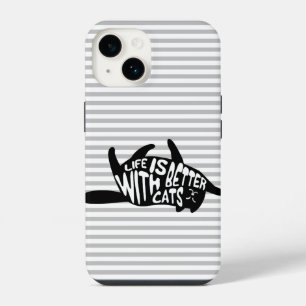 Coque Pour iPhone 14 La vie est meilleure avec des chats Typographie
