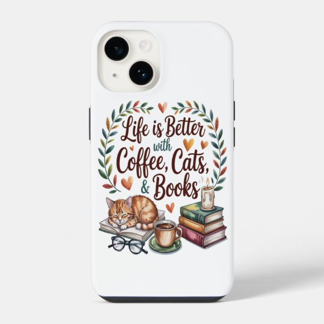 Coque iPhone La vie est meilleure avec du café, des chats et de (Verso)
