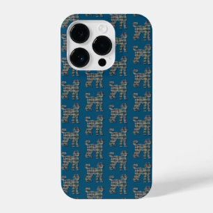 Coque Pour iPhone 14 Plus Labradoodle mignon Chien Silhouette Grille Bleu