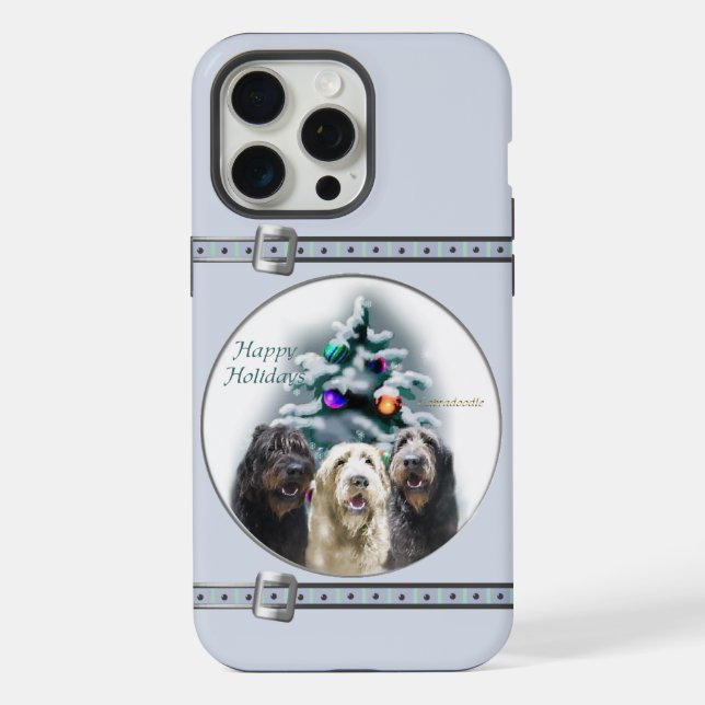 Coque iPhone Labradoodle Trio Cute Bleu Noël (Verso)