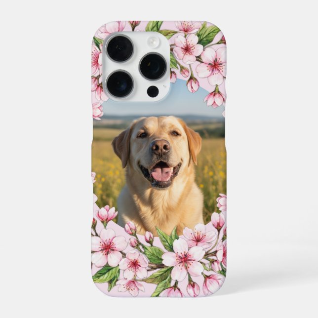 Coque iPhone Labrador custom photo with cherry blossom wreath (Verso)