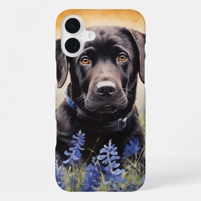 Coque iPhone Labrador noir dans les bleuets (Verso)