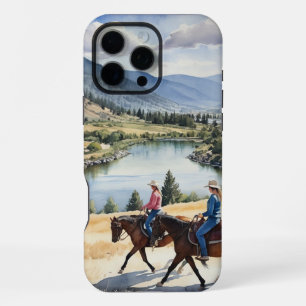 Coque iPhone 16 Pro Max Lac de montagne sauvage Chevaux à cheval