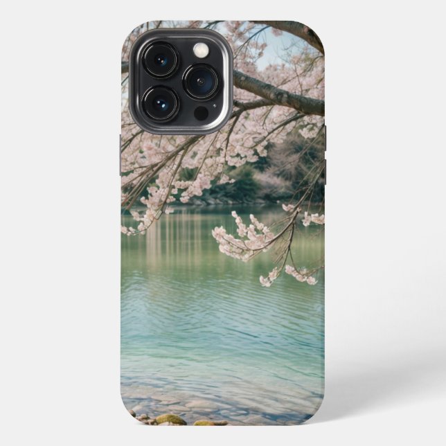 Coque iPhone lac des cerisiers en fleurs (Verso)