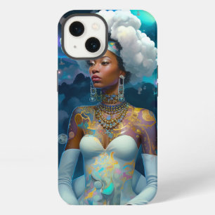 Etui iPhone 13 Lady In Surreal World Art Cosmique Africain-Améric