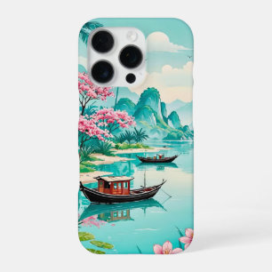 Coque iPhone 16 Pro Lagon tropical avec fleurs de cerisier _ étui ipho