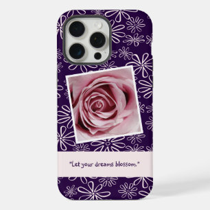 Coque iPhone 15 Pro Max Laissez vos rêves s'épanouir - Motif Violet Rose