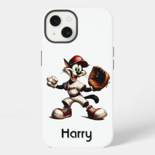 Etui iPhone 13 Lanceur de baseball Goofy Cat se prépare personnel