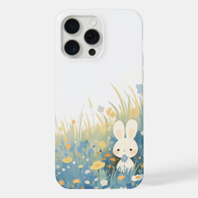 Coque iPhone Lapin Blanc Caché dans la Prairie (Verso)