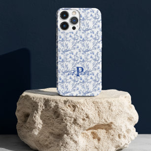 Coque iPhone 15 Pro Lapin Chinoiserie Bleu Personnalisé