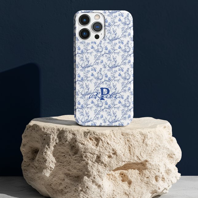 Coque iPhone Lapin Chinoiserie Bleu Personnalisé (Créateur téléchargé)