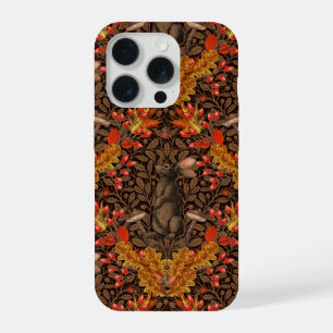 Coque iPhone 15 Pro Lapin d'automne sur fond brun