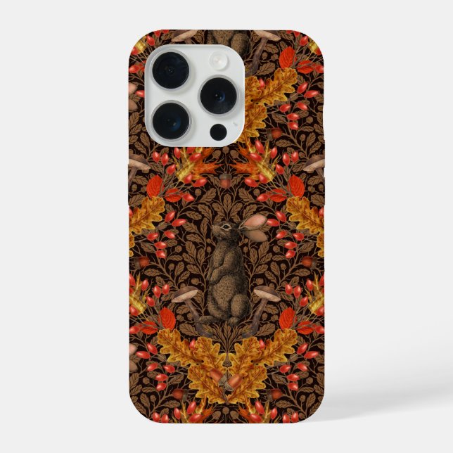 Coque iPhone Lapin d'automne sur fond brun (Verso)