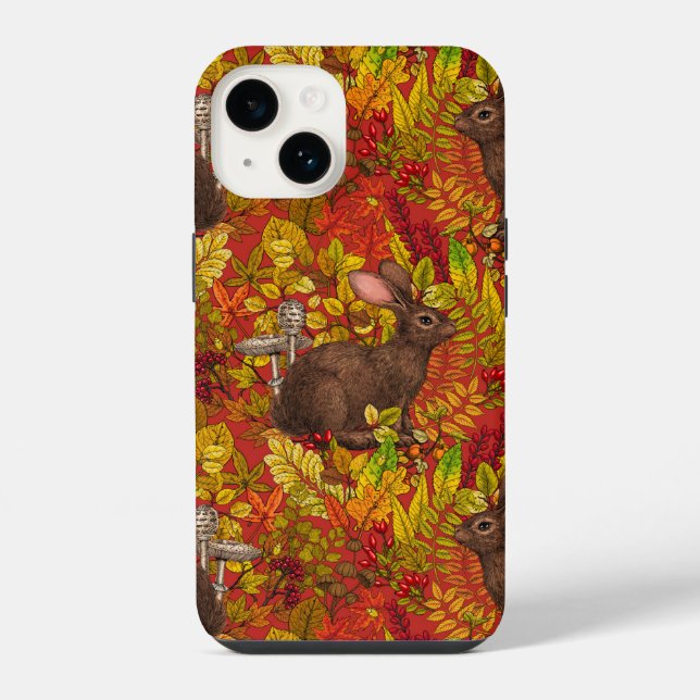 Coque iPhone Lapin d'automne sur fond rouge (Verso)