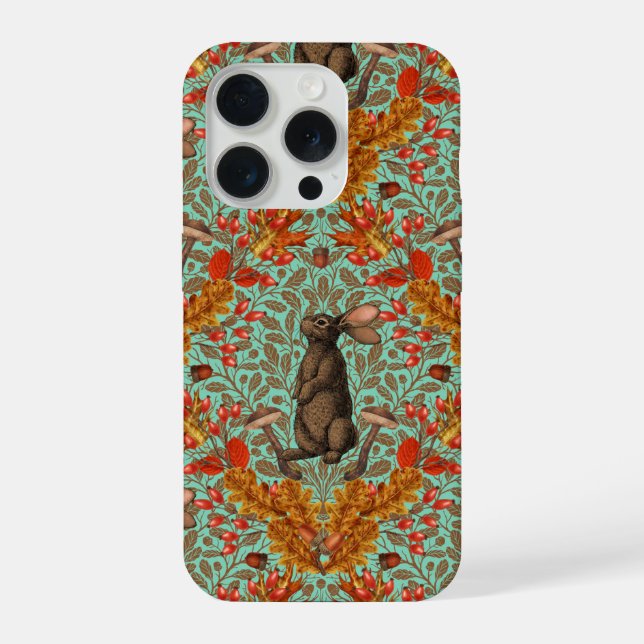 Coque iPhone Lapin d'automne sur fond vert clair (Verso)