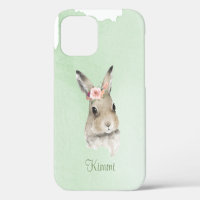 Lapin de Pâques Aquarelle Nom Vert Minimaliste