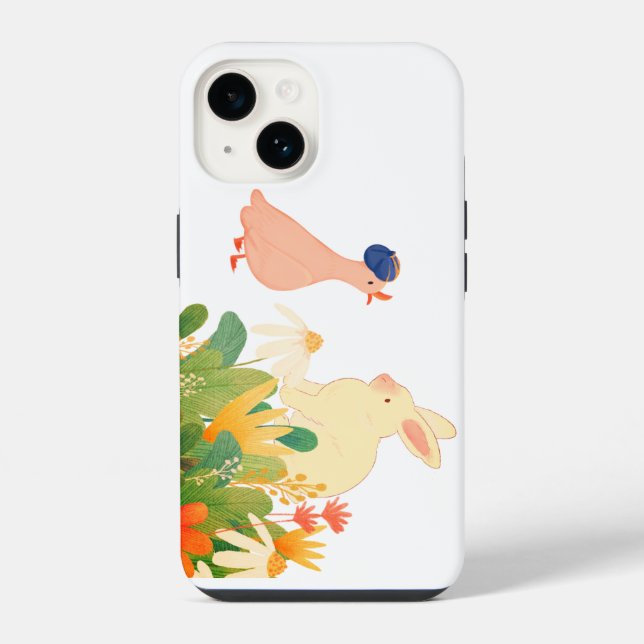 Coque iPhone Lapin et Oiseau de Whimsical en Fleur - Plage de p (Verso)