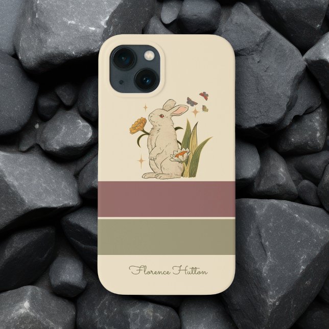 Coque iPhone Lapin gris Vintage sans couture (Créateur téléchargé)