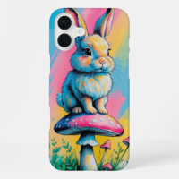 Lapin joueur sur champignon Art animal coloré