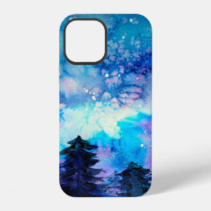 Coque iPhone 12 L'art de l'espace à l'aquarelle avec ciel nocturne