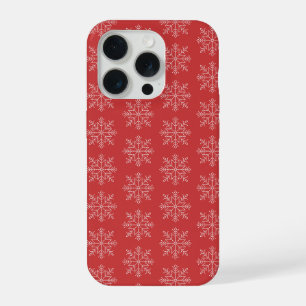 Coque iPhone 15 Pro L'art saisonnier des flocons de neige de Noël roug