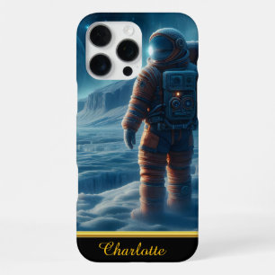 Coque iPhone 16 Pro Max L'astronaute se tient sur une surface recouverte d