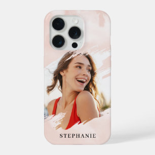 Coque iPhone 15 Pro Lavage de papier aquarelle rose poussiéreux avec n