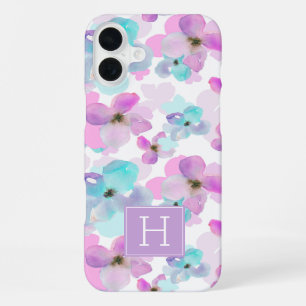 Coque iPhone 16 Plus Lavande Aquarelle Fleurs Monogramme