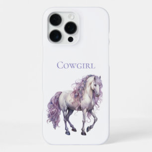 Coque iPhone 16 Pro Max Lavande Blanc Floral Cheval Cowgirl