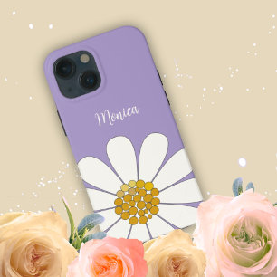 Etui iPhone 13 Mini Lavande Blanc moderne Fleur marguerite Nom personn