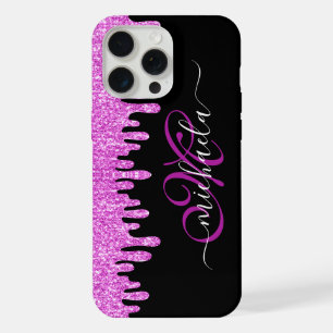 Coque iPhone 15 Pro Max Lavande rose étincelante et Monogramme noir