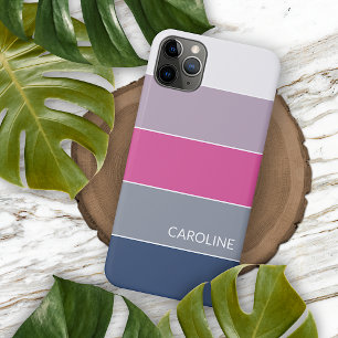 Coque iPhone 16 Pro Max Lavande Violet Bleu Foncé Rose Gris Rayures Person