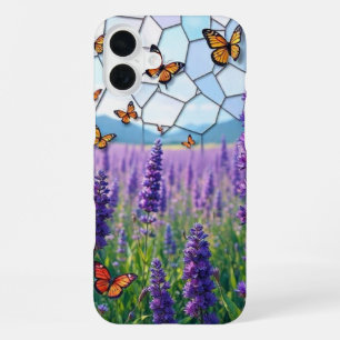 Coque iPhone 16 Plus Lavandre et papillons à Dusk Stainglass