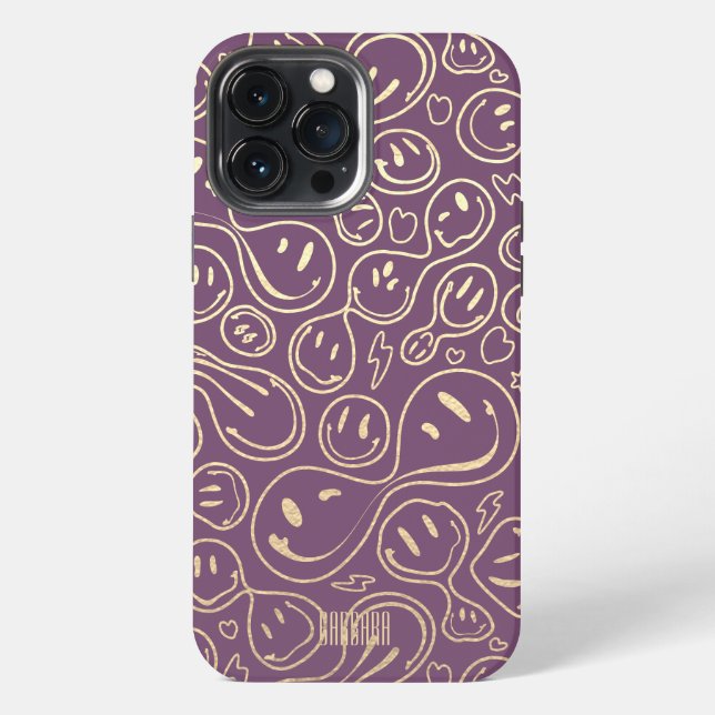 Coque iPhone Lavender Gold Smile Smiling Face Motif Moderne (Verso)