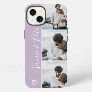 Etui iPhone 13 Lavender nom de couple 3 photos grille de collage
