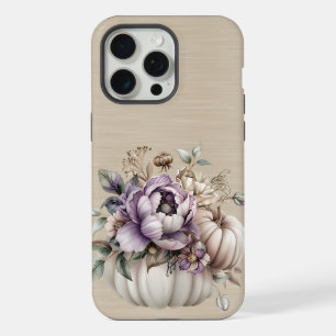 COQUE iPhone 15 PRO MAX LAVENDER PURPLE & TAN FLOWWERS ET CITROUILLES