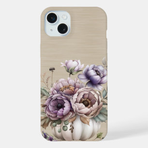 COQUE iPhone 15 PLUS LAVENDER PURPLE & TAN FLOWWERS ET CITROUILLES