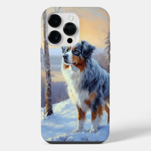 Coque Pour Pour iPhone 14 Pro Max Le Berger Australien Laisser Neige Noël