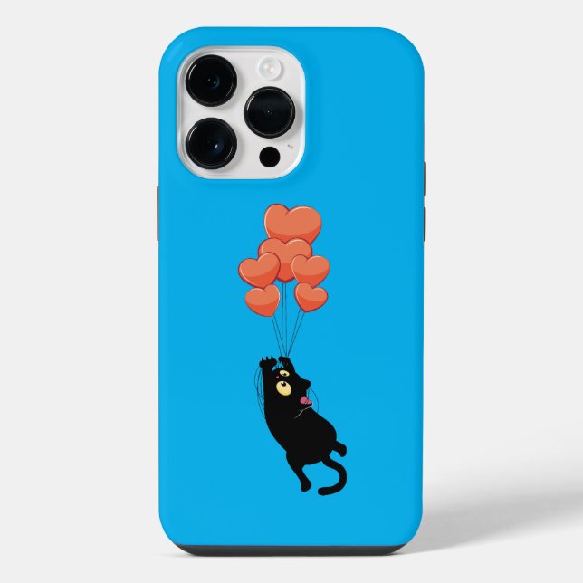 Coque iPhone Le chat noir vole sur les coeurs (Verso)