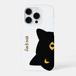 Coque iPhone 16 Pro Le chat noir vous regardant avec des yeux dorés pe