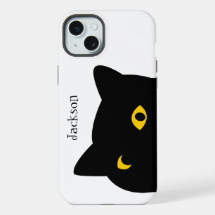 Coque iPhone 15 Plus Le chat noir vous regardant avec des yeux dorés pe