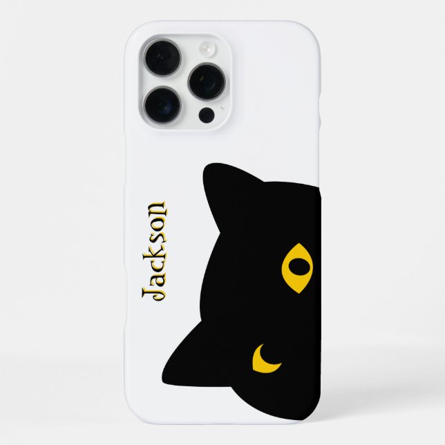 Coque iPhone Le chat noir vous regarde avec les yeux dorés cout (Verso)