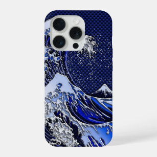 Coque iPhone Le grand Hokusai Wave Chrome style carbone