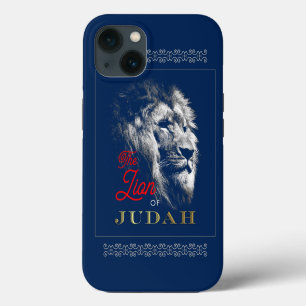 Etui iPhone 13 Le Lion de Juda Marine Blue Red Gold Christian