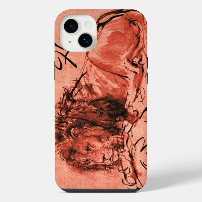 Coque iPhone LE LION DU CAP ALLONGÉ, Rose, Monogramme Noir (Verso)