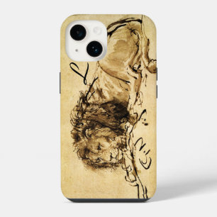 Coque Pour iPhone 14 LE LION DU CAP ALLONGÉ, Sépia, Monogramme noir