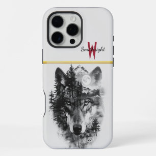 Coque iPhone 16 Pro Max Le loup fusionne avec la scène forestière lune